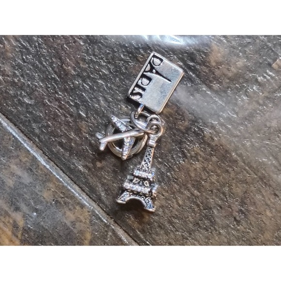 Unbranded Jewelry - Paris Travel Dangle Charm Eiffel Tower Airplane Postcard Rhinestone Silver Tone